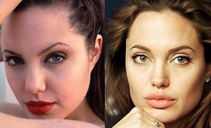 Antes e depois de Angelina Jolie (Crédito: Divulgação)